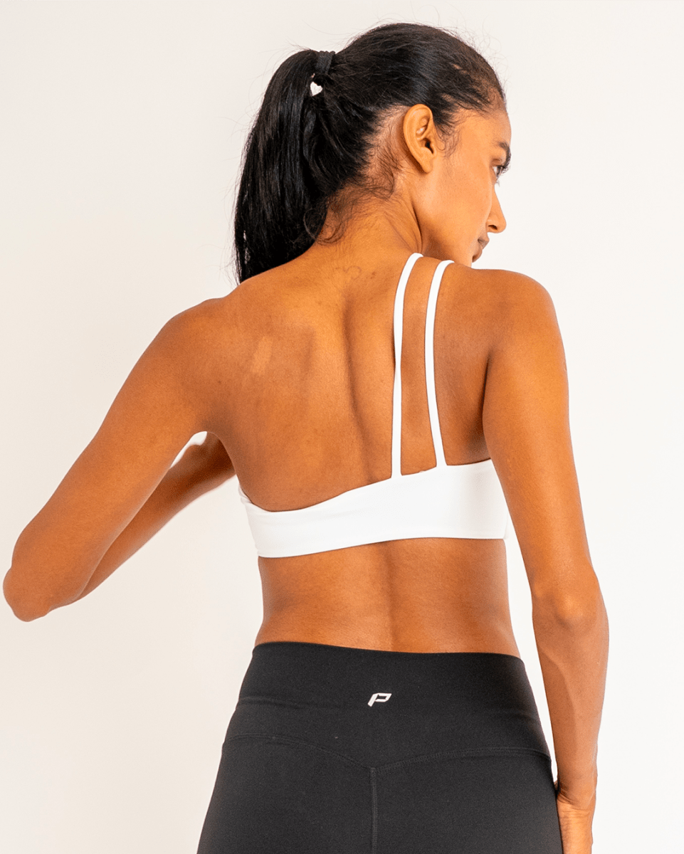PilaNova Asymmetrical Sports Bra – Stylish Design & Support – White - PilaNova