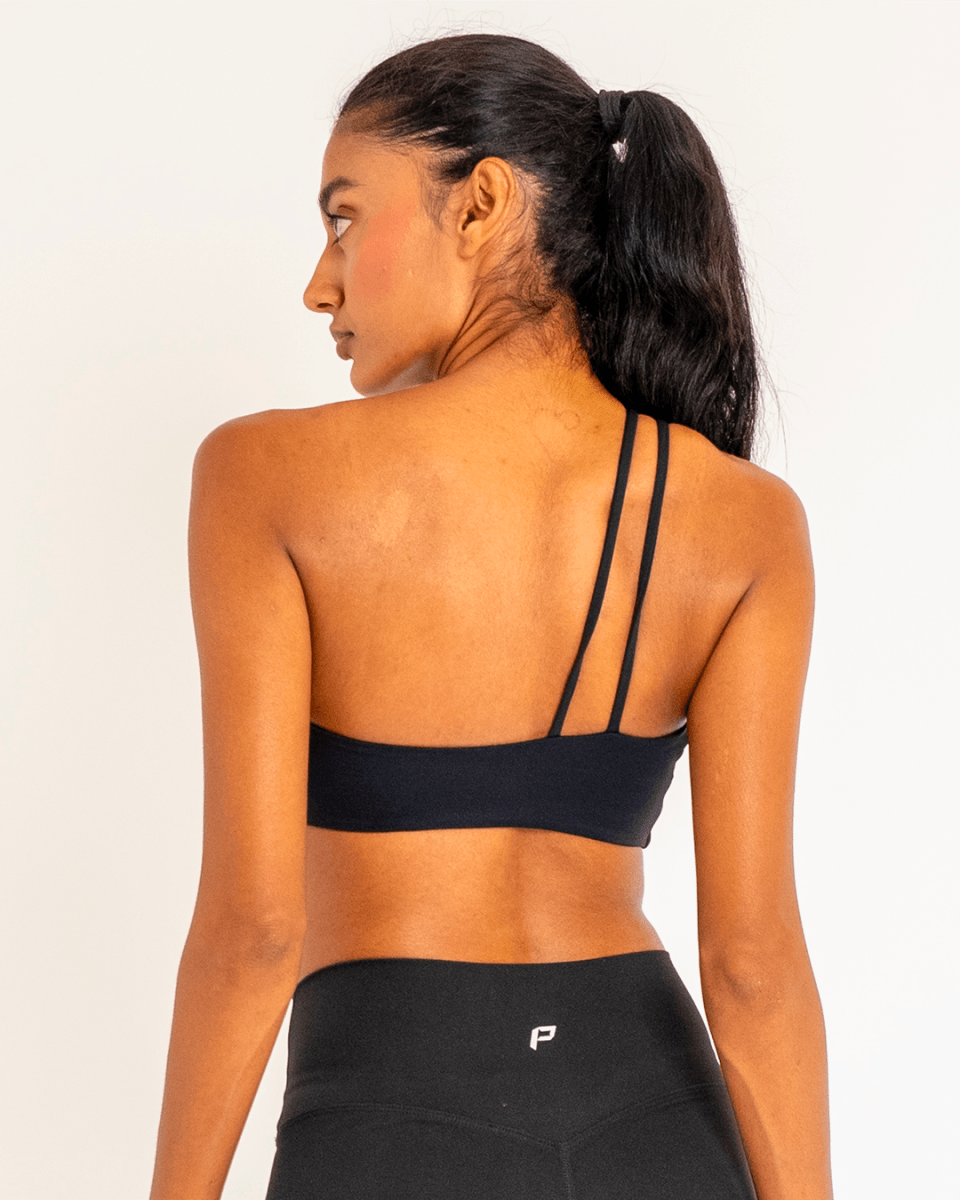 PilaNova Asymmetrical Sports Bra – Unique Design & Comfort – Black - PilaNova