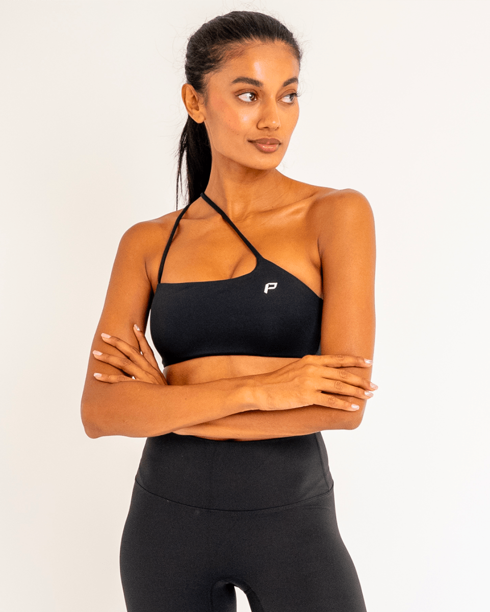 PilaNova Asymmetrical Sports Bra – Unique Design & Comfort – Black - PilaNova