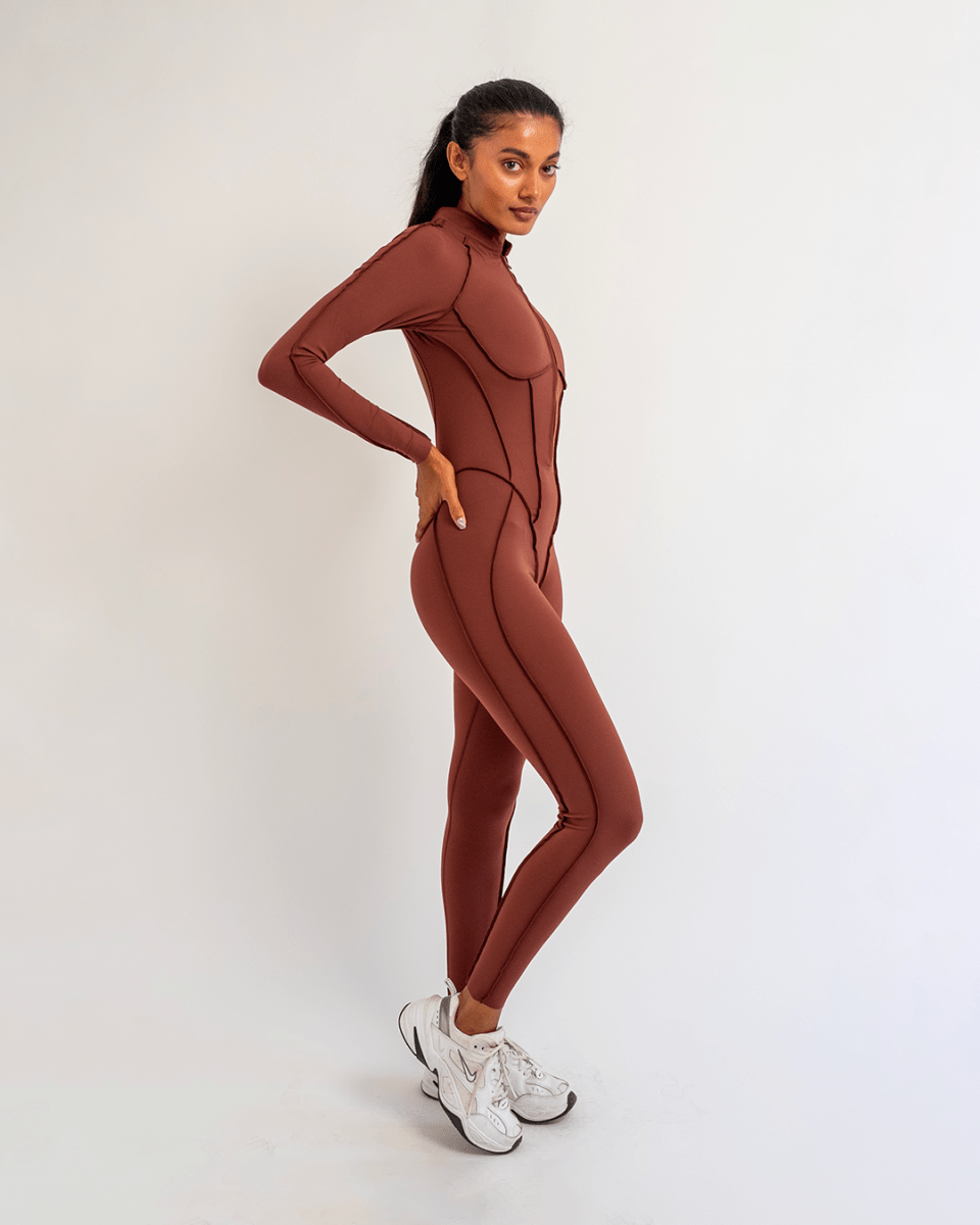 PilaNova Closed - Back Catsuit – Contouring Design & Sleek – Chocolate - PilaNova