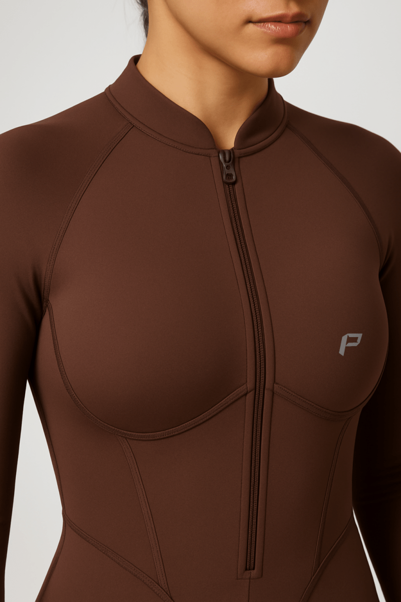 PilaNova Closed - Back Catsuit – Contouring Design & Sleek – Chocolate - PilaNova