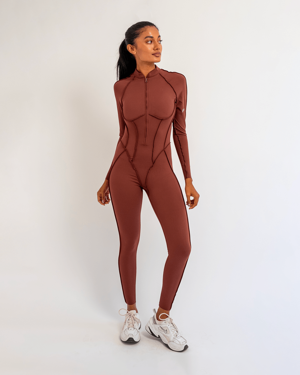 PilaNova Closed - Back Catsuit – Contouring Design & Sleek – Chocolate - PilaNova