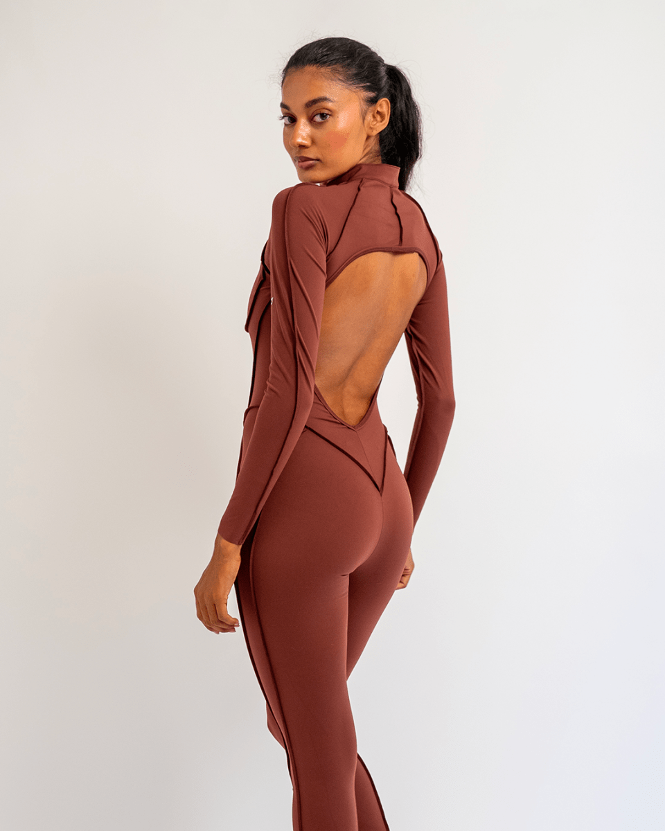 PilaNova Closed - Back Catsuit – Contouring Design & Sleek – Chocolate - PilaNova