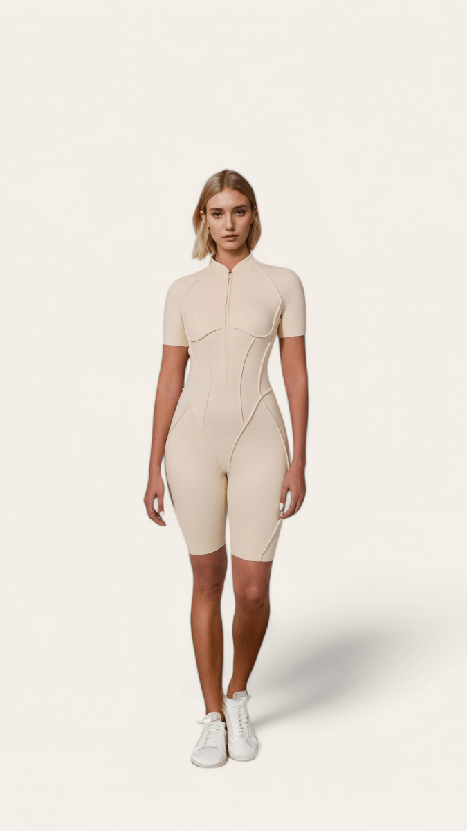 PilaNova Closed - Back Shorts Catsuit (Ivory) - PilaNova