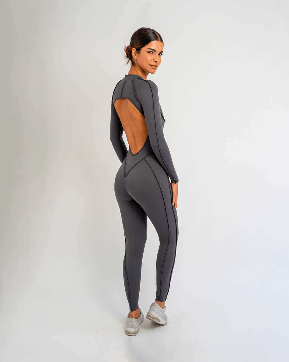 PilaNova Contour Stitch Catsuit – Sculpting & Stretchy – Dark Gray - PilaNova