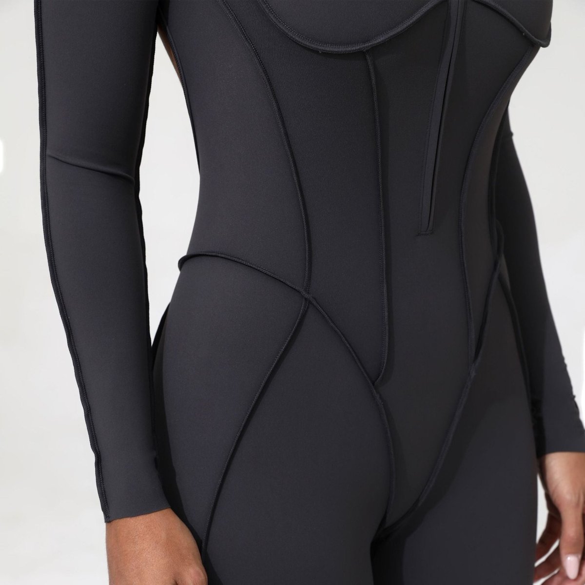 PilaNova Contour Stitch Catsuit – Sculpting & Stretchy – Dark Gray - PilaNova