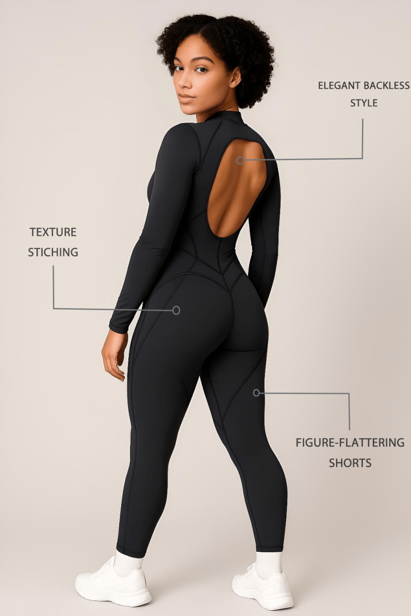 PilaNova Contour Stitch Catsuit – Sculpting & Stretchy – Dark Gray - PilaNova