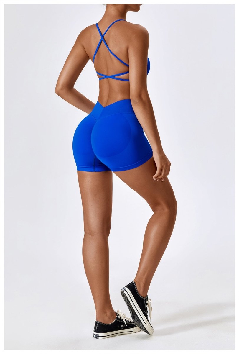 PilaNova Criss Cross Back Top – Built - In Support & Elegant – Blue electric - PilaNova