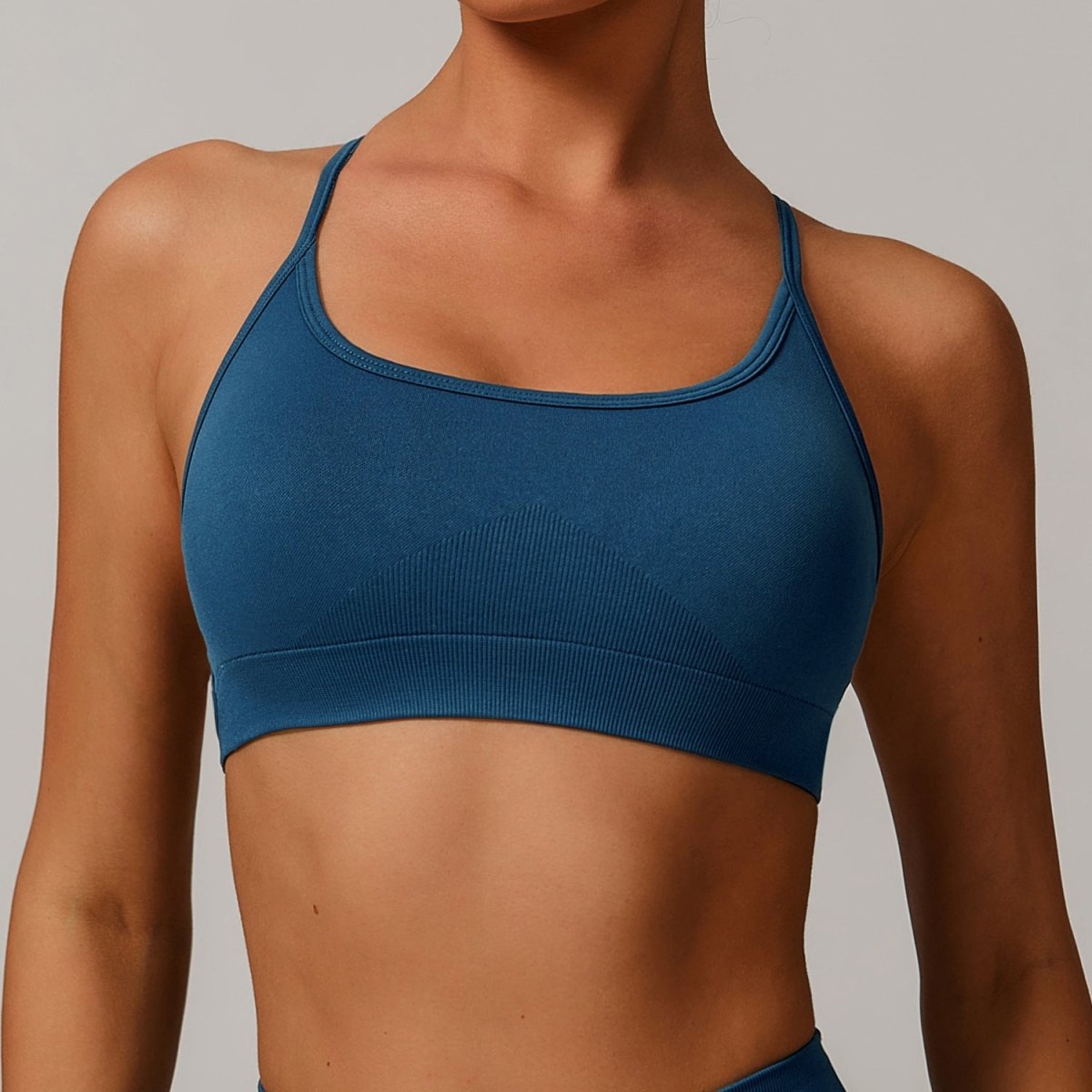 PilaNova Criss Cross Back Top – Built - In Support & Elegant – Sky Blue - PilaNova