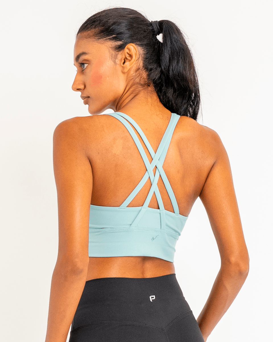 PilaNova Criss Cross Back Top – Built - In Support & Elegant – Sky Blue - PilaNova