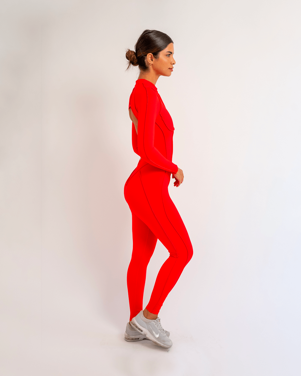 PilaNova Full - Length Catsuit – Sculpting Fit & Open - Back – Red - PilaNova