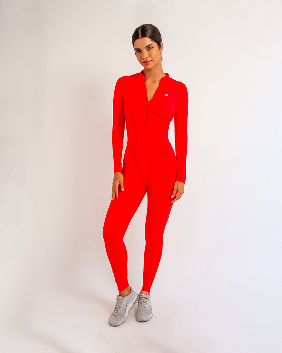 PilaNova Full - Length Catsuit – Sculpting Fit & Open - Back – Red - PilaNova