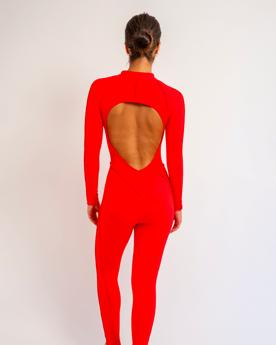 PilaNova Full - Length Catsuit – Sculpting Fit & Open - Back – Red - PilaNova