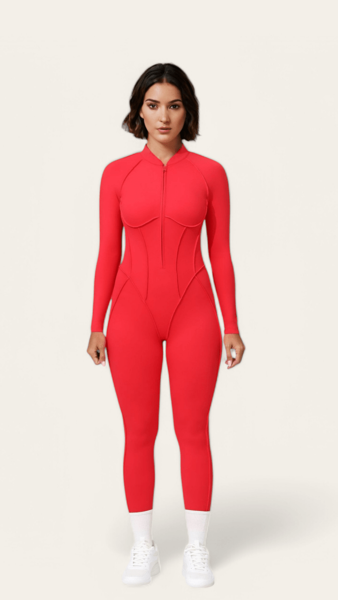 PilaNova Full - Length Catsuit – Sculpting Fit & Open - Back – Red - PilaNova
