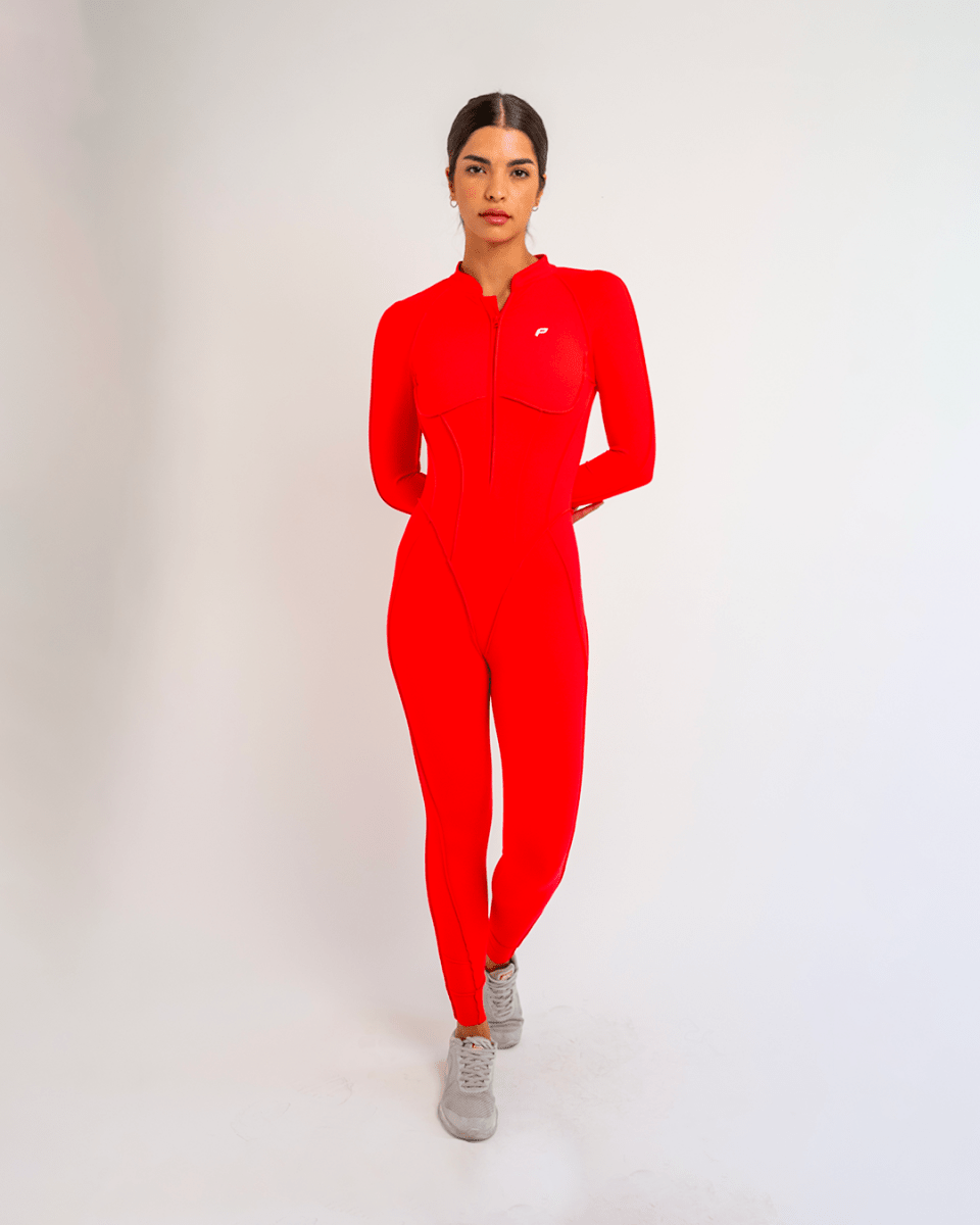 PilaNova Full - Length Catsuit – Sculpting Fit & Open - Back – Red - PilaNova
