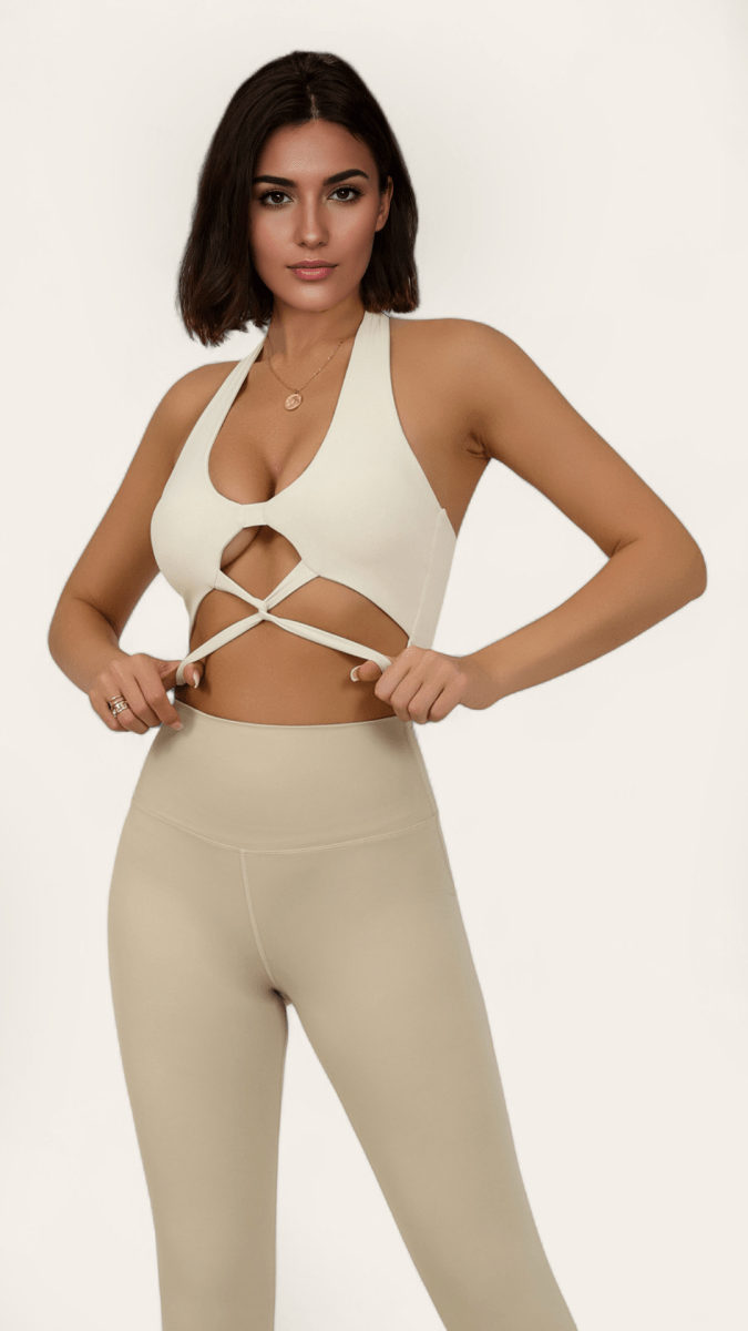 PilaNova High Impact Sports Bra – Supportive & Mesh Panel – Ivory - PilaNova