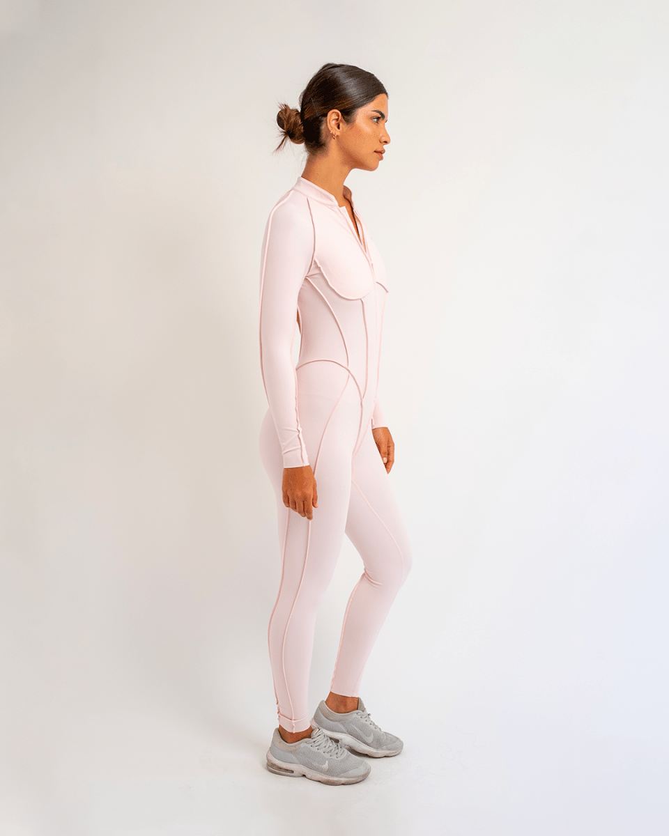 PilaNova Open Back Jumpsuit – Breathable & Stretchy Fabric – Soft Pink - PilaNova