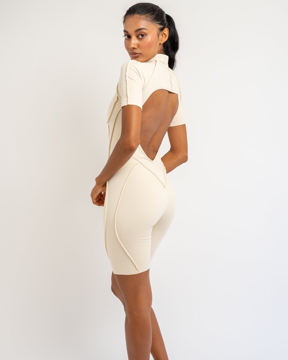 PilaNova Opened Back Shorts Catsuit (Ivory) - PilaNova