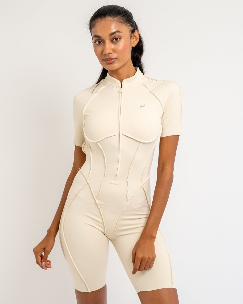 PilaNova Opened Back Shorts Catsuit (Ivory) - PilaNova