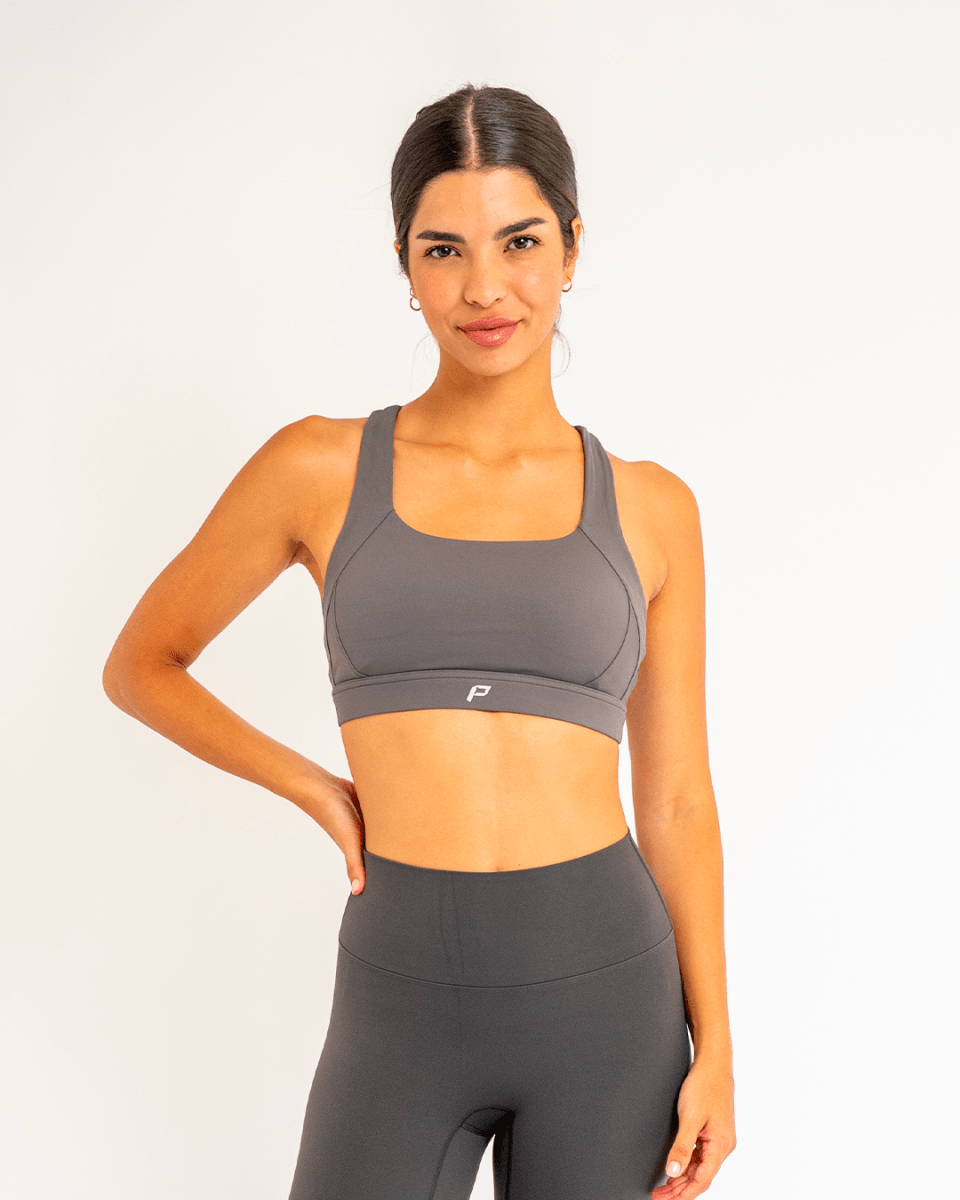 PilaNova Plunge Neck Bra Top – Soft Fabric & Stylish Support – Gray - PilaNova