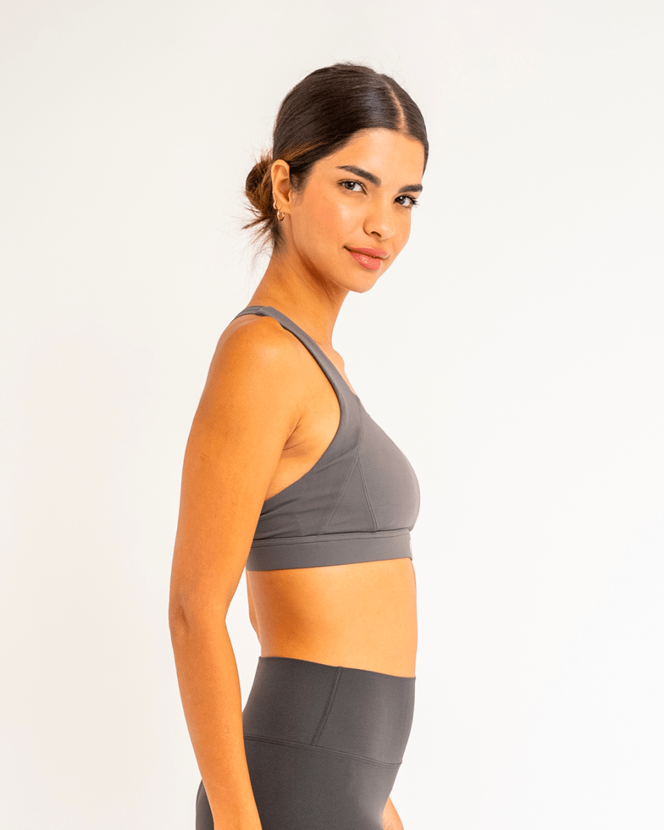 PilaNova Plunge Neck Bra Top – Soft Fabric & Stylish Support – Gray - PilaNova