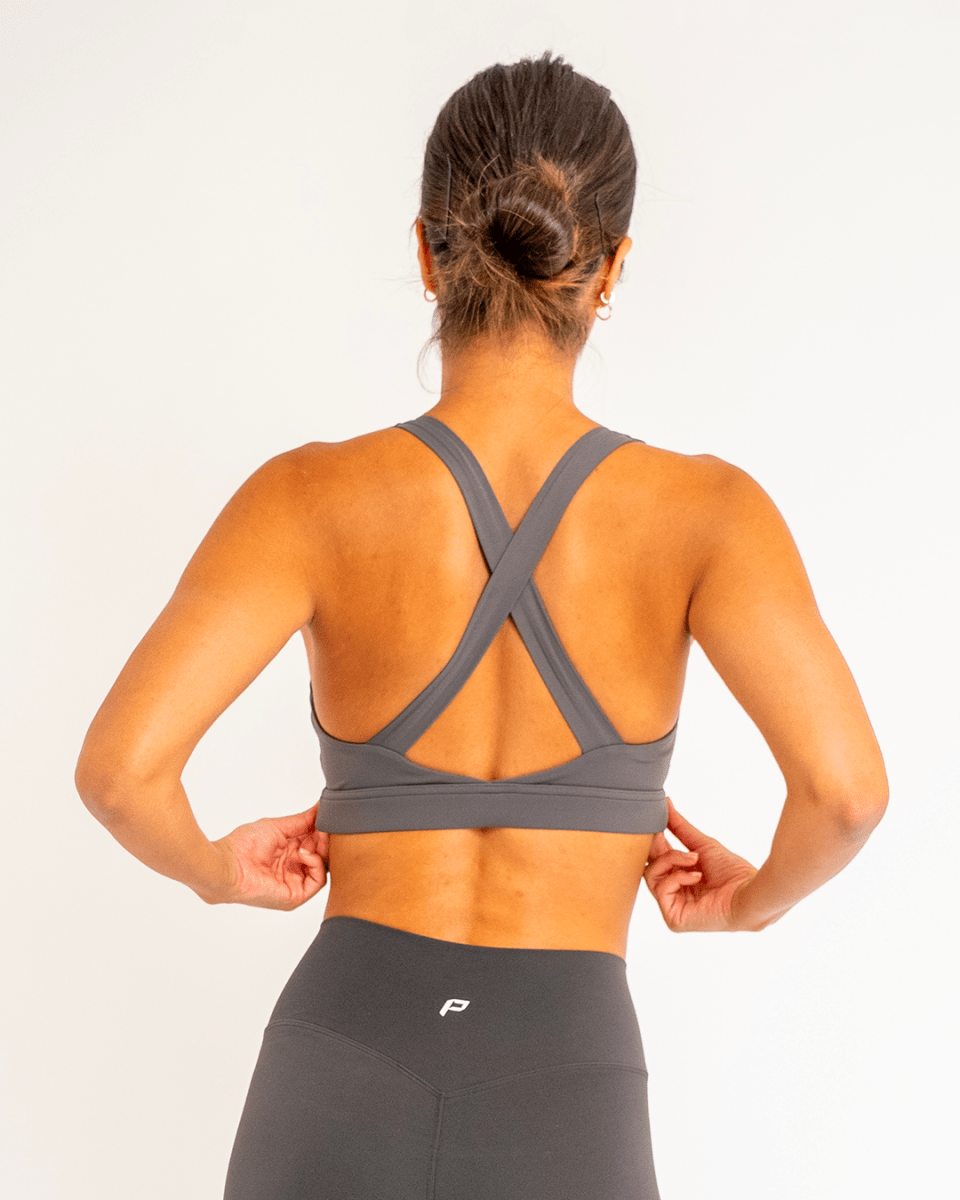 PilaNova Plunge Neck Bra Top – Soft Fabric & Stylish Support – Gray - PilaNova