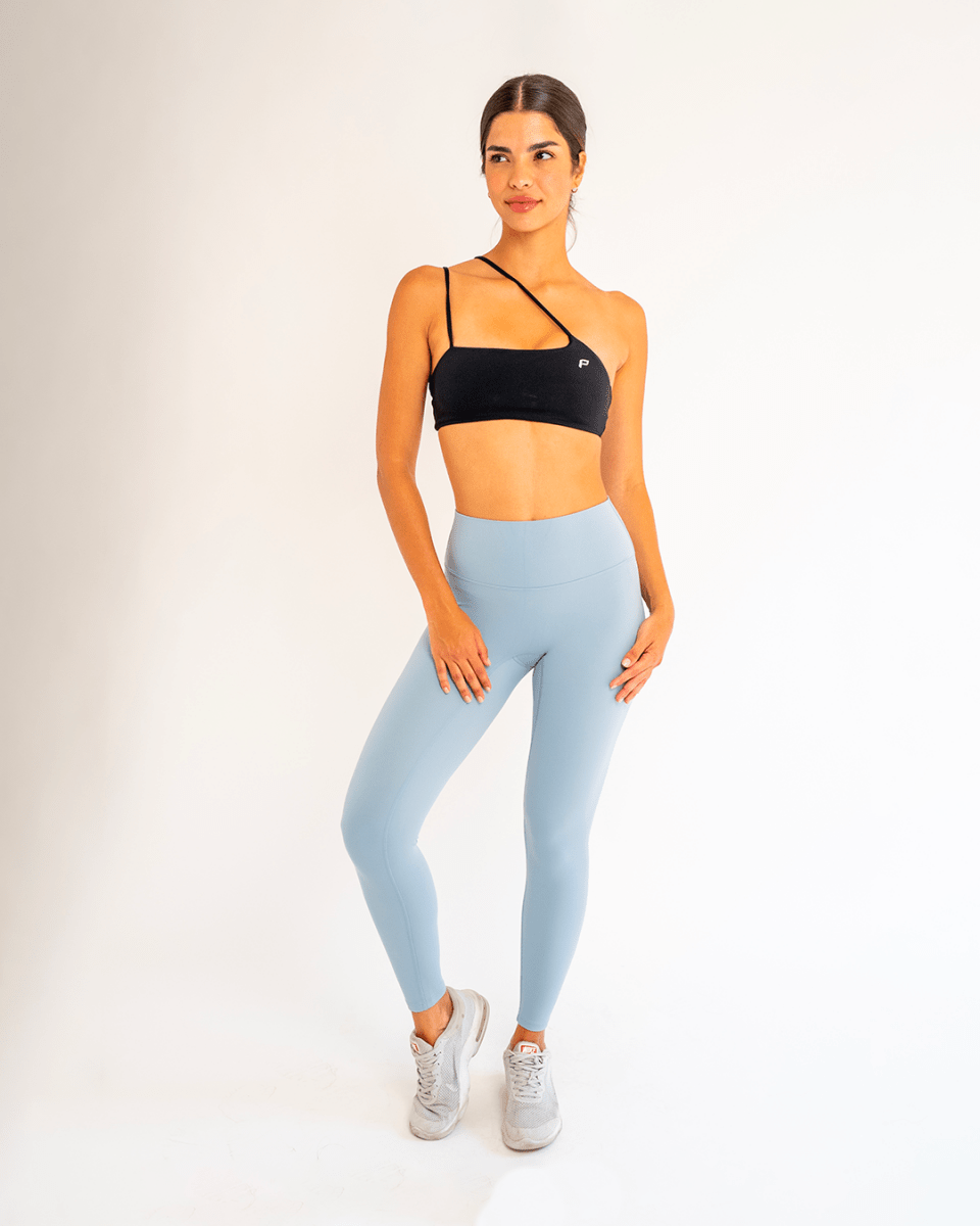 PilaNova Stirrup Leggings–Sleek Fit & Bold Straps–Light Blue - PilaNova