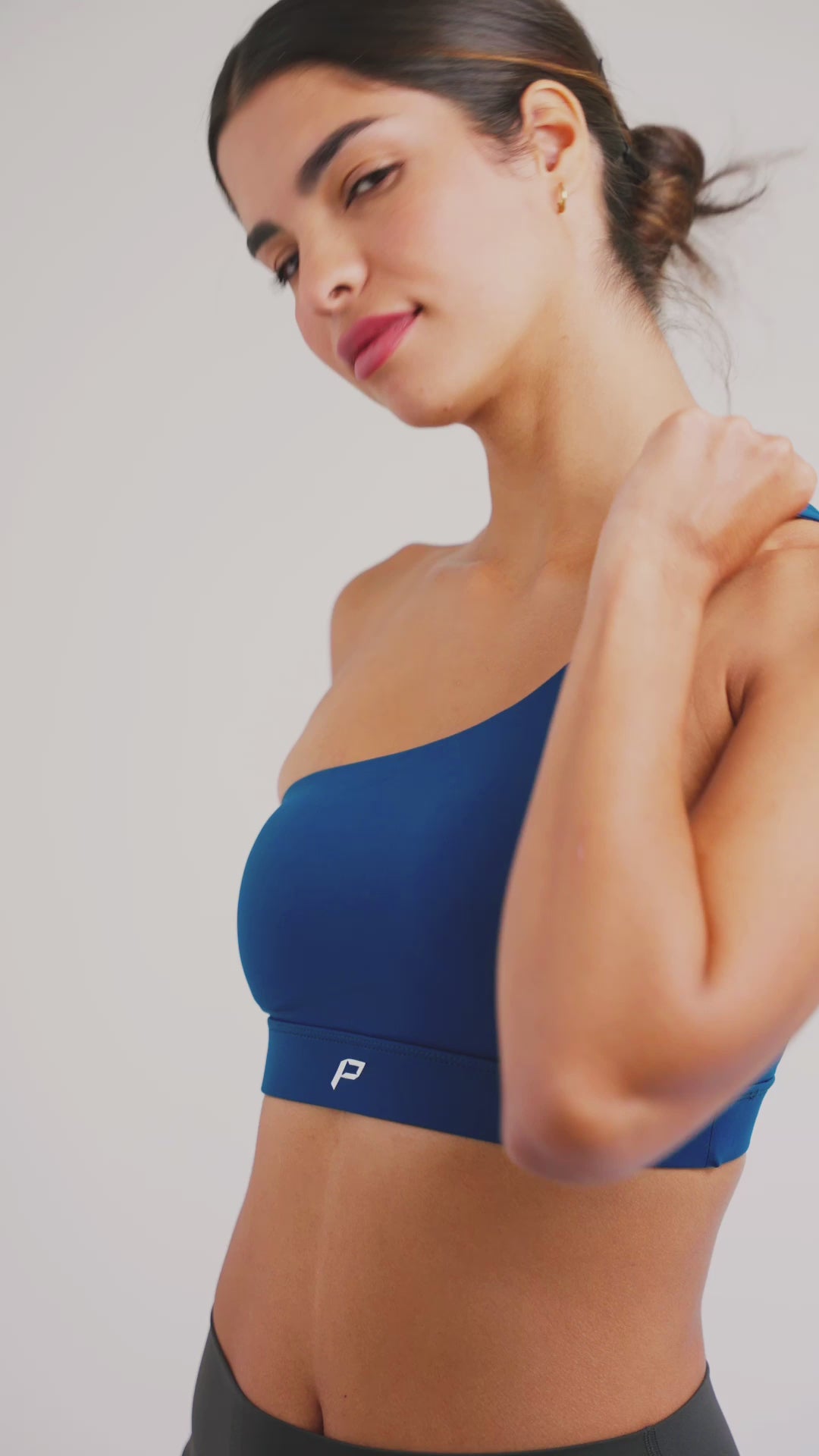 Load video: PilaNova One-Shoulder Top – Flattering &amp; Comfortable – Blue