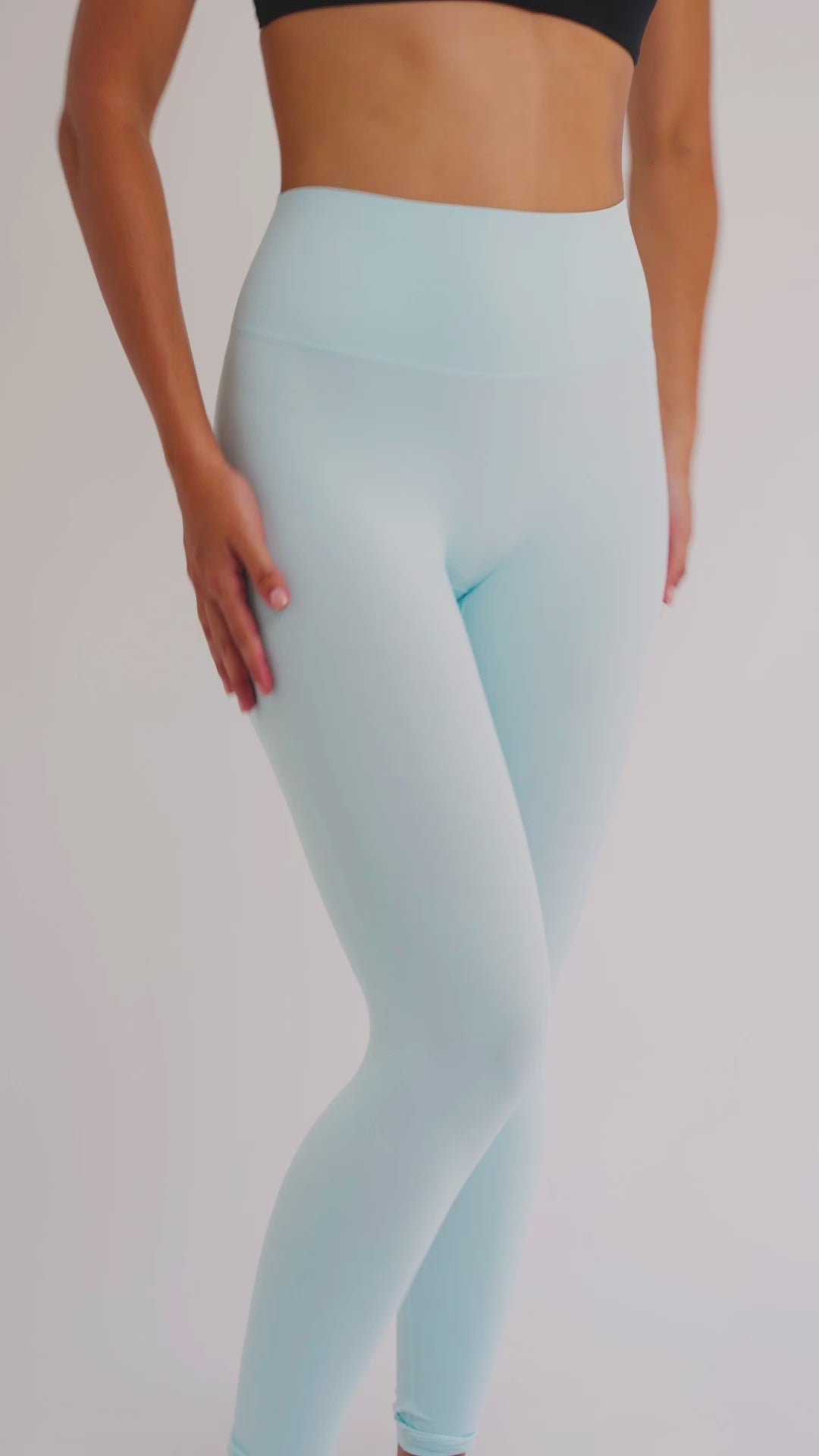 Load video: PilaNova Stirrup Leggings – Sleek Fit &amp; Straps – Sky Blue