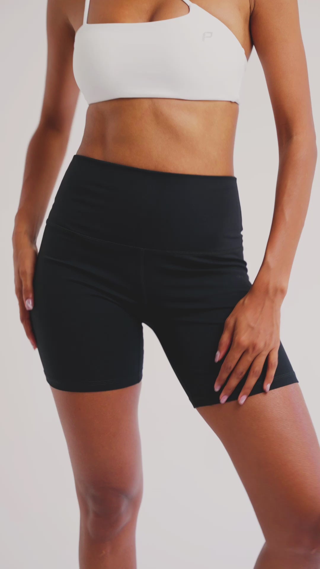 Load video: PilaNova High-Waisted Shorts – Buttery Soft &amp; Sleek – Black