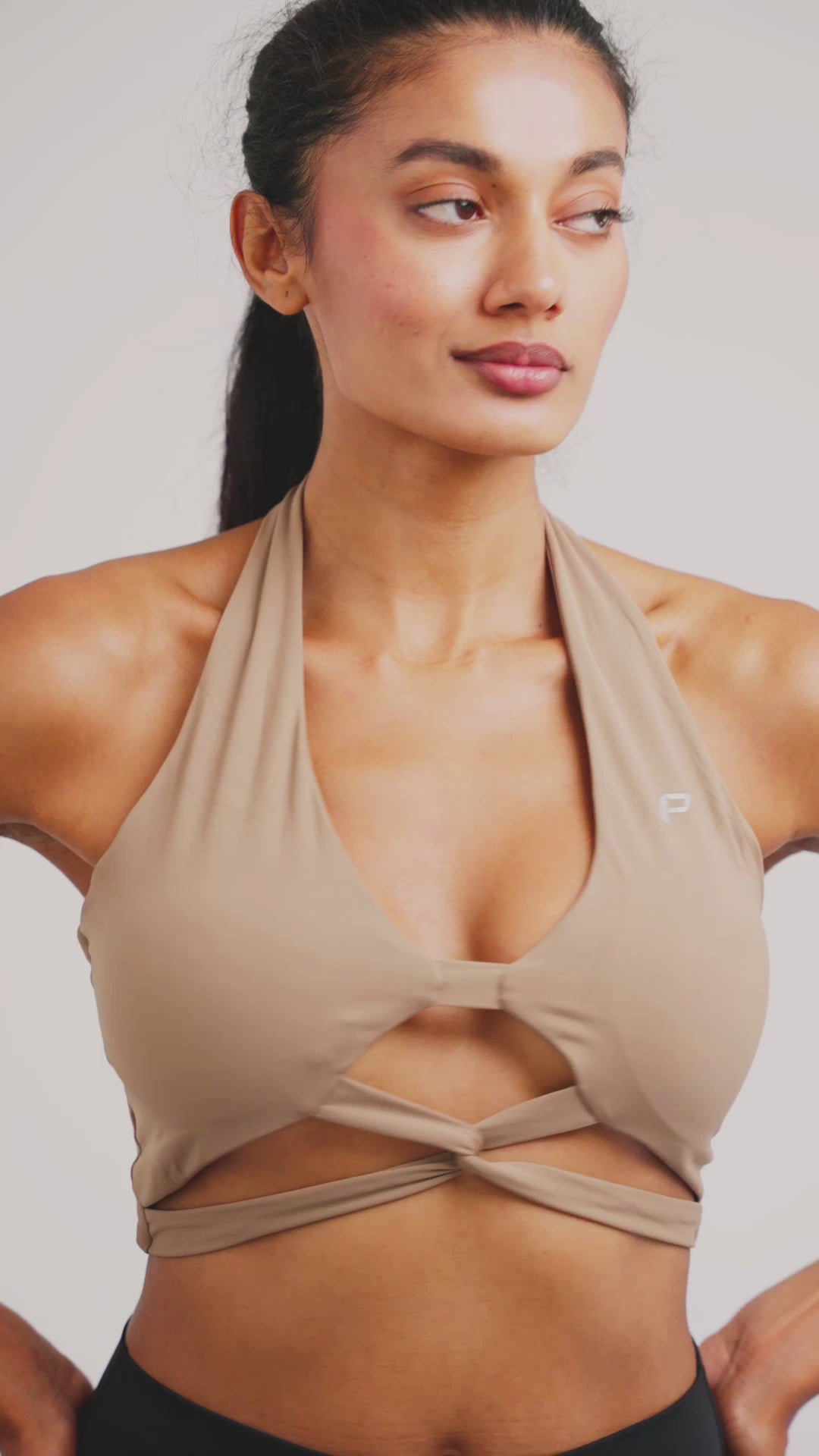 Load video: PilaNova Fresh Green Strappy Top – Soft &amp; Sleek – Beige