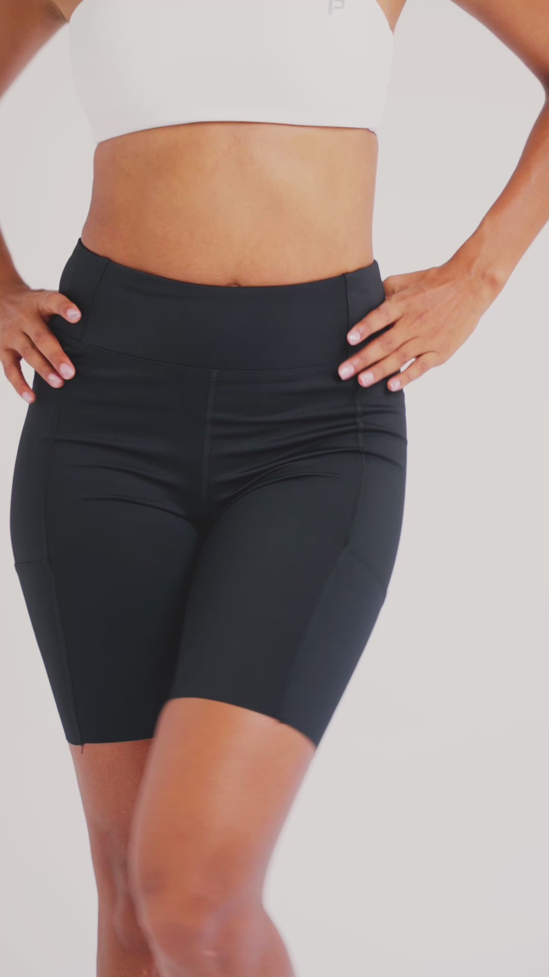 Load video: PilaNova High-Waisted Bike Shorts – Breathable &amp; Stretchable – Black