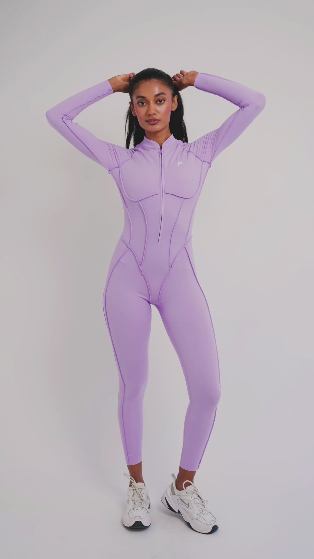 Load video: PilaNova Full-Length Catsuit – Sculpting &amp; Open-Back – Lavender