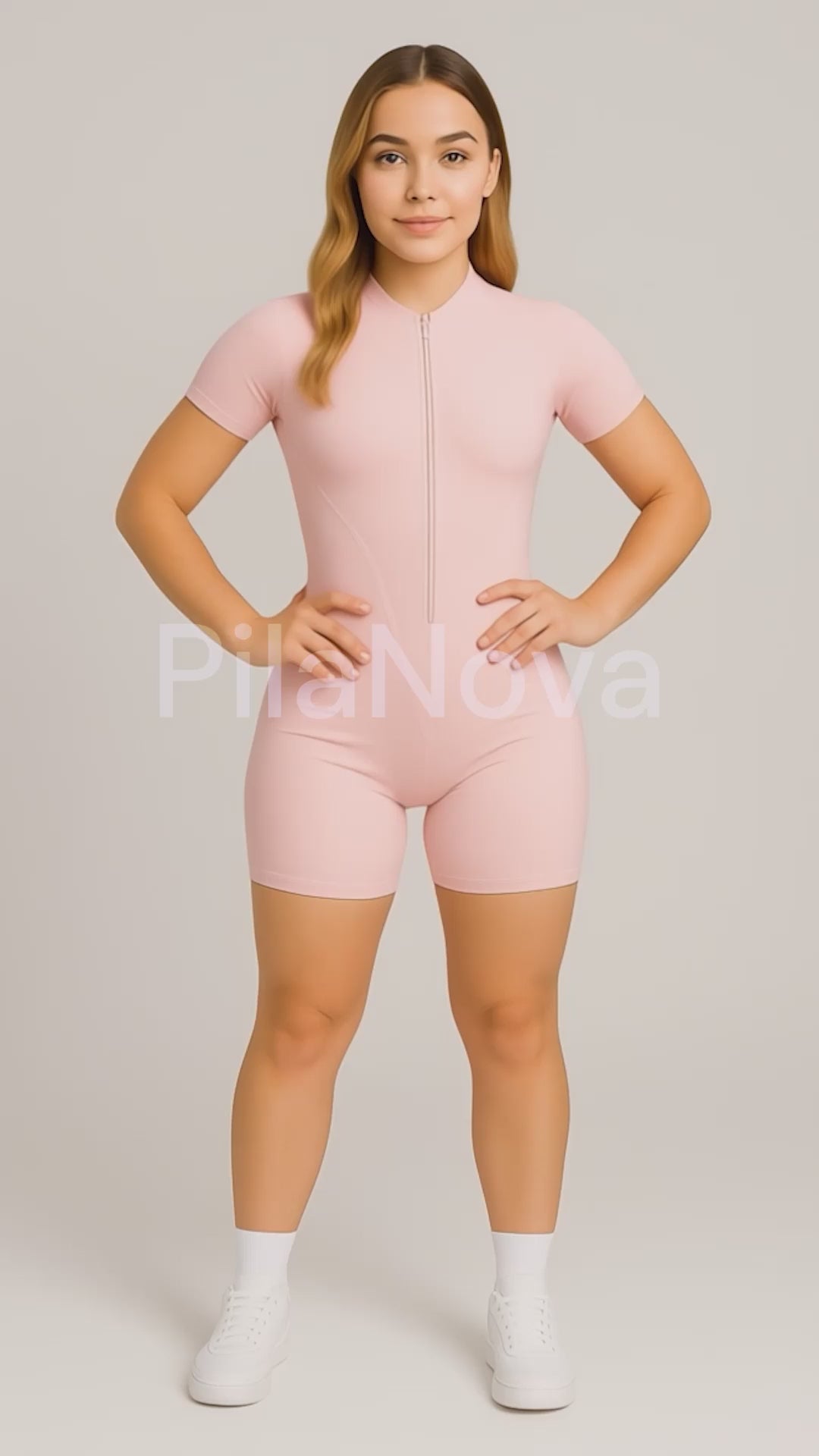 Load video: PilaNova Sleek Shorts Catsuit – Stylish &amp; Comfortable