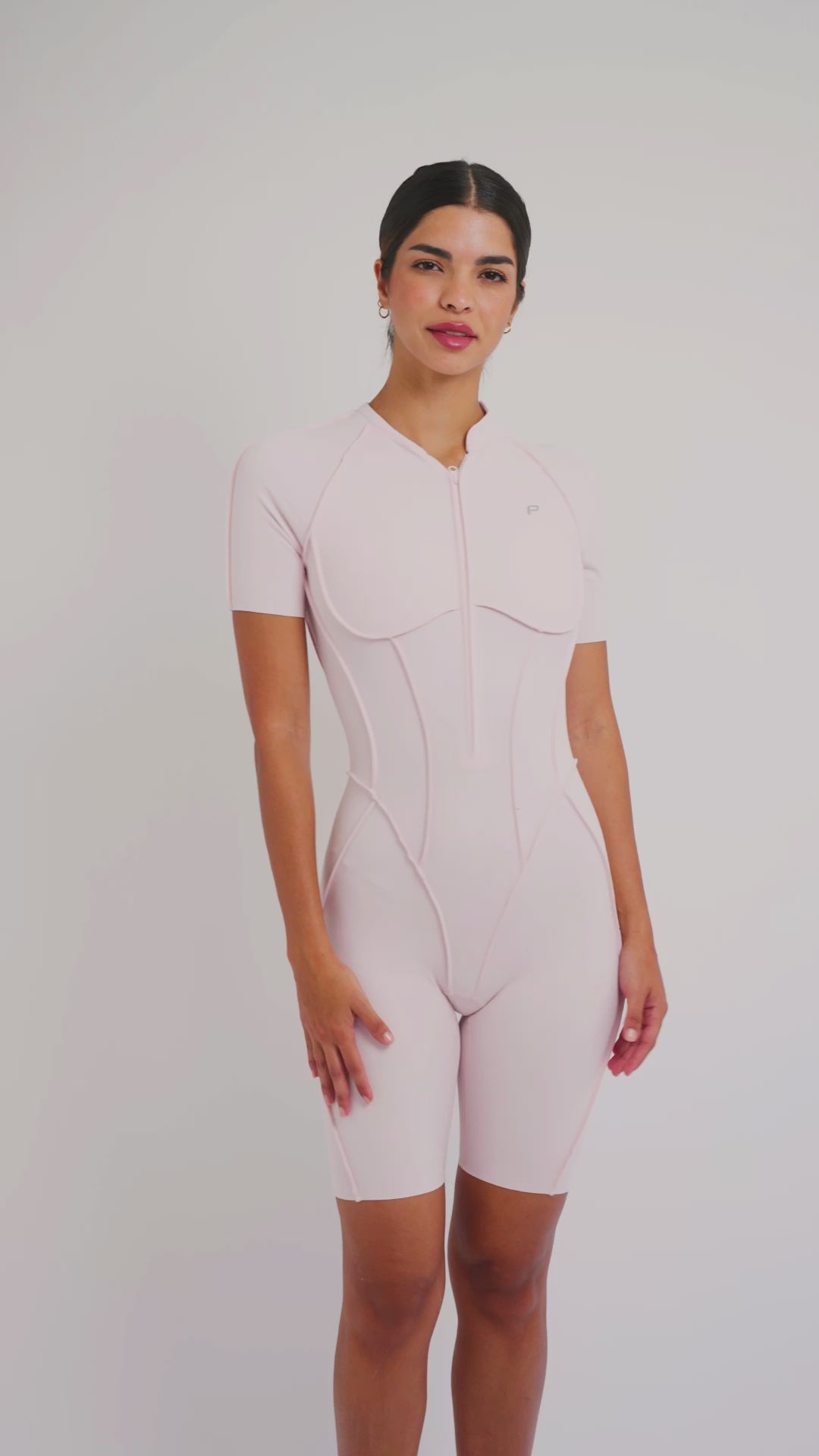 Load video: PilaNova Sleek Shorts Catsuit – Stylish &amp; Comfortable